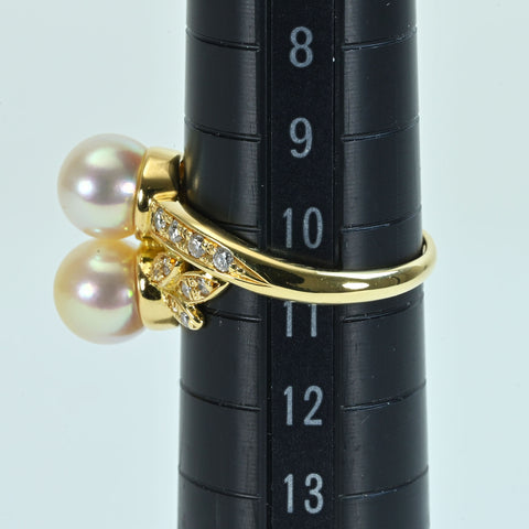 【中古】 K18YG AKOYA PEARLアコヤパールリング P7.0mm D0.25ct 5.0g #10.5