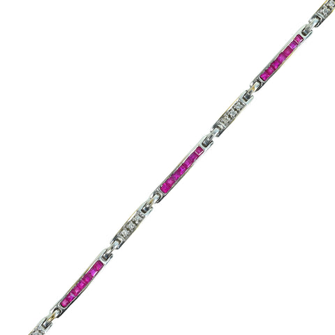 【中古】K18WG RUBYルビー・ダイヤモンドブレスレット R1.05ct D0.108ct 6.6g 17.5cm