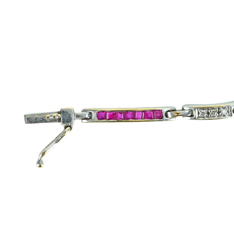 【中古】K18WG RUBYルビー・ダイヤモンドブレスレット R1.05ct D0.108ct 6.6g 17.5cm