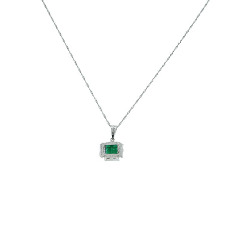 【中古】PT850 EMERALD エメラルドペンダントネックレス E1.33ct D0.16ct 2.6g