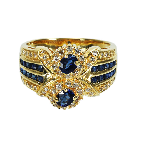 【中古】K18YG SAPPHIRE RING サファイアリング S1.05ct D0.30ct 6.1g #12.5