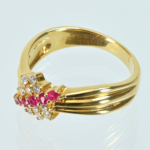 【中古】K18YG RUBY ルビーリング R0.21ct D0.16ct 4.4g #12.5