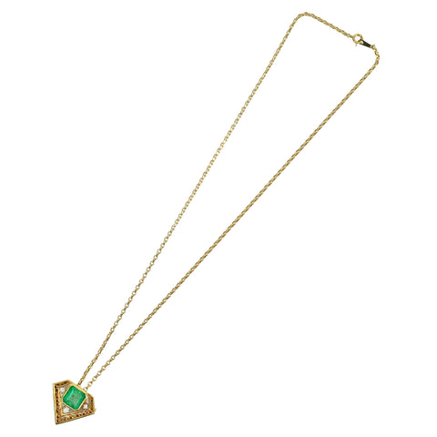 【中古】K18YG EMERALD エメラルド ブローチ兼用ペンダントネックレス E3.45ct D0.19ct 8.5g