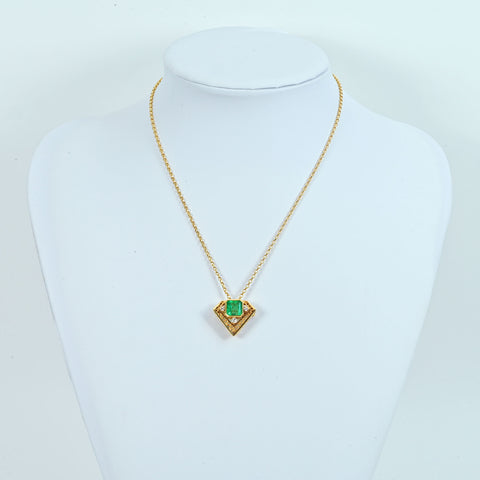 【中古】K18YG EMERALD エメラルド ブローチ兼用ペンダントネックレス E3.45ct D0.19ct 8.5g