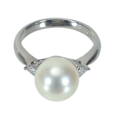 【中古】PT900 PEARL白蝶パールリング 10.3mm D0.19ct 7.0g #14