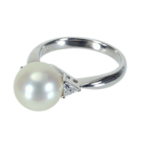 【中古】PT900 PEARL白蝶パールリング 10.3mm D0.19ct 7.0g #14