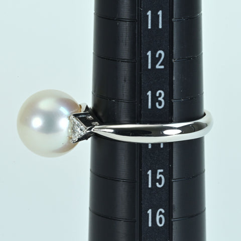 【中古】PT900 PEARL白蝶パールリング 10.3mm D0.19ct 7.0g #14
