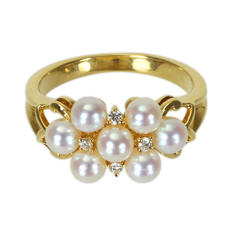 【中古】MIKIMOTO ミキモト K18YG AKOYA PEARLアコヤパールリング DIA 4.2g #10 ONE PRICE