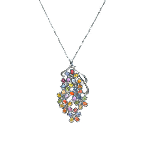 【中古】K18WG SAPPHIRE カラーサファイアペンダントネックレス S10.80ct D0.12ct ソーティング 11.0g