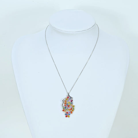 【中古】K18WG SAPPHIRE カラーサファイアペンダントネックレス S10.80ct D0.12ct ソーティング 11.0g