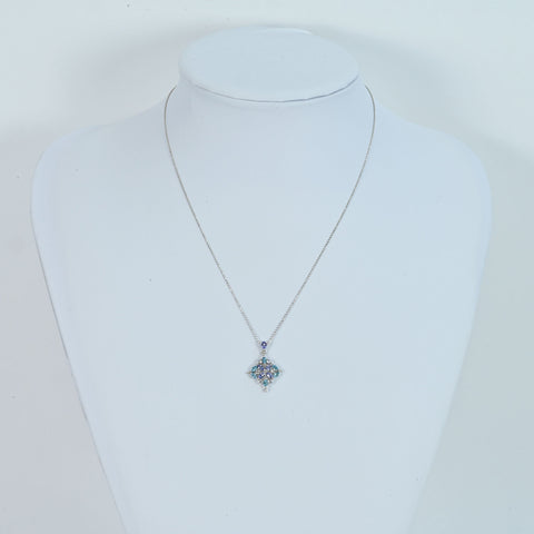 【中古】K18WG MULTIマルチカラーストーンペンダントネックレス D0.08ct 3.7g