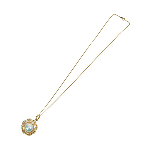 【中古】K18YG MABE PEARL NECKLACE マベパールペンダントネックレス 17.3mm D0.21ct 15.2g