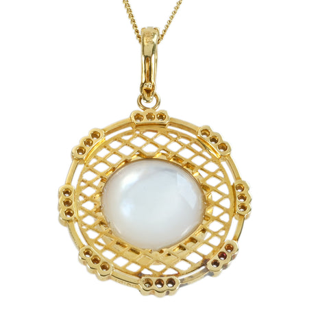【中古】K18YG MABE PEARL NECKLACE マベパールペンダントネックレス 17.3mm D0.21ct 15.2g