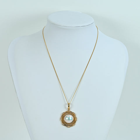 【中古】K18YG MABE PEARL NECKLACE マベパールペンダントネックレス 17.3mm D0.21ct 15.2g