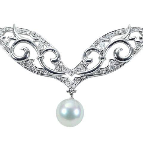 【中古】 K18WG SOUTH SEA PEARL PENDANT NECKLACE 白蝶パールペンダントネックレス P12.5mm D1.26ct 37.6g