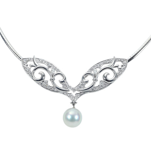 【中古】 K18WG SOUTH SEA PEARL PENDANT NECKLACE 白蝶パールペンダントネックレス P12.5mm D1.26ct 37.6g