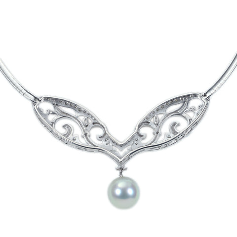 【中古】 K18WG SOUTH SEA PEARL PENDANT NECKLACE 白蝶パールペンダントネックレス P12.5mm D1.26ct 37.6g