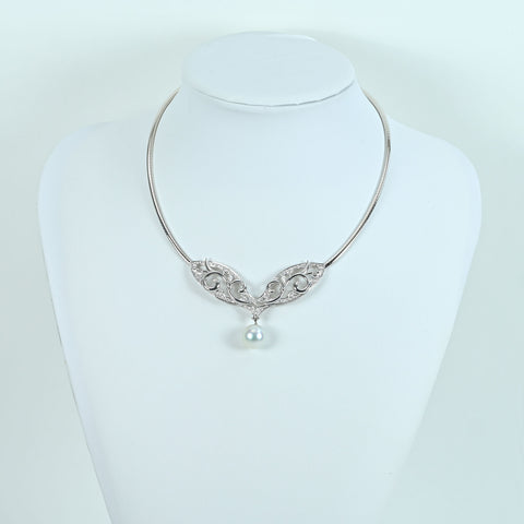 【中古】 K18WG SOUTH SEA PEARL PENDANT NECKLACE 白蝶パールペンダントネックレス P12.5mm D1.26ct 37.6g