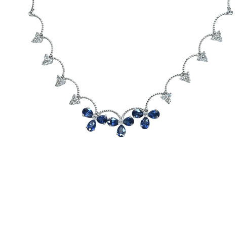 【中古】大森菜穂子 K18WG SAPPHIRE＆DIAMONDSサファイア・ダイヤモンドネックレス S5.18cr D1.10ct 17.8g