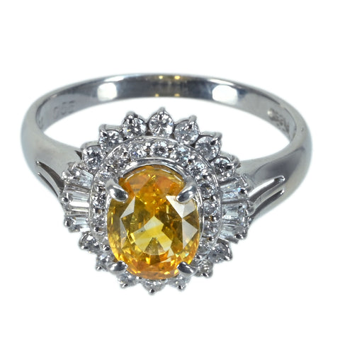 【中古】PT850 SAPPHIRE ゴールデンサファイアリング GS2.34ct D0.55ct 4.7g #15