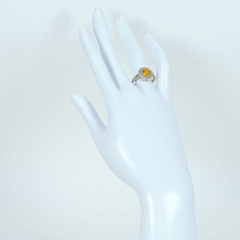 【中古】PT850 SAPPHIRE ゴールデンサファイアリング GS2.34ct D0.55ct 4.7g #15