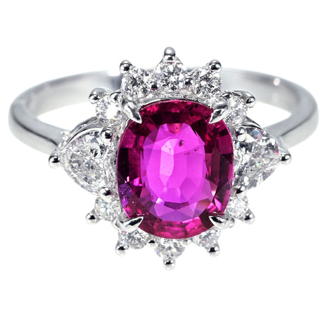 【中古】K18WG NO HEAT RUBY RING モザンビーク産非加熱ルビーリング R1.54ct D0.60ct GRS鑑別書 3.8g #12