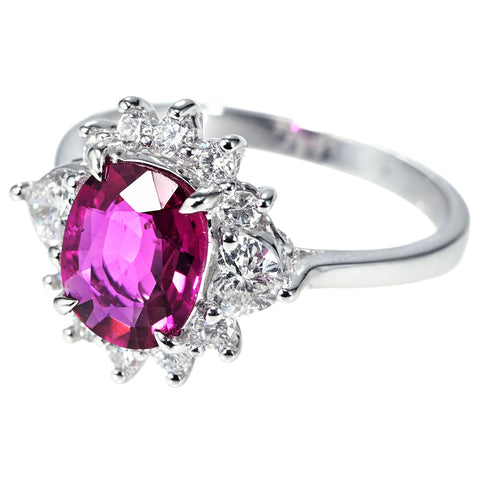 【中古】K18WG NO HEAT RUBY RING モザンビーク産非加熱ルビーリング R1.54ct D0.60ct GRS鑑別書 3.8g #12