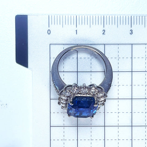 【中古】PT900 NO HEAT BURMA SAPPHIRE RING ビルマ産非加熱サファイアリング S10.58ct D1.43ct GIA/グベリン鑑別書 13.4g #11.5