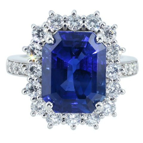 【中古】PT900 NO HEAT BURMA SAPPHIRE RING ビルマ産非加熱サファイアリング S10.58ct D1.43ct GIA/グベリン鑑別書 13.4g #11.5