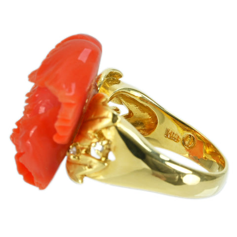 [Used] K18YG CORAL RING Carved Coral Ring 8.9g #10