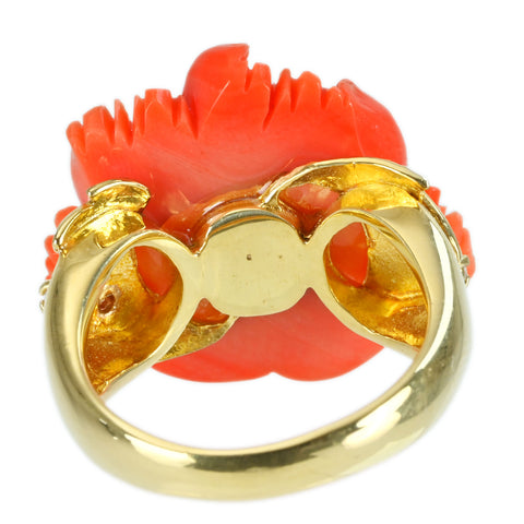 [Used] K18YG CORAL RING Carved Coral Ring 8.9g #10