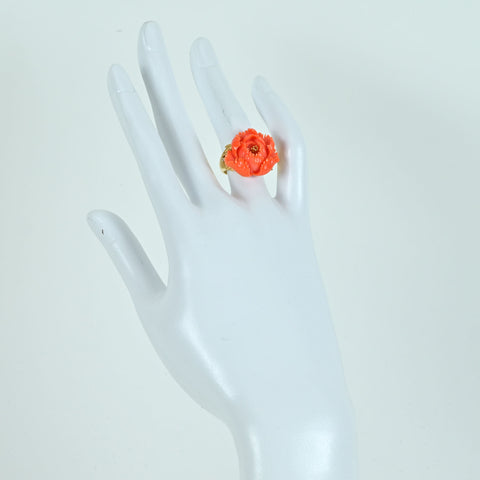 [Used] K18YG CORAL RING Carved Coral Ring 8.9g #10