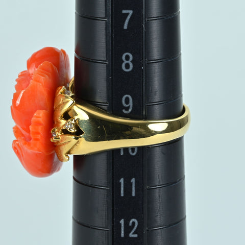 [Used] K18YG CORAL RING Carved Coral Ring 8.9g #10