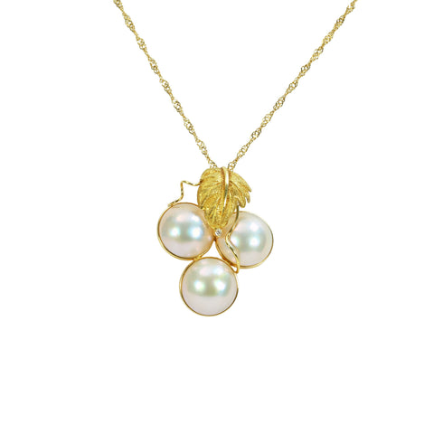 【中古】 K18YG MABE PEARLマベパールペンダントネックレス13.0mm-14.0mm D0.02ct 9.2g