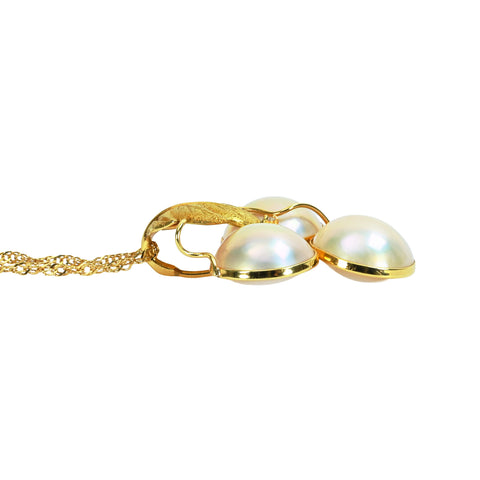 [Pre-owned] 18K Yellow Gold Mabe Pearl Pendant Necklace, 13.0mm-14.0mm, D0.02ct, 9.2g 