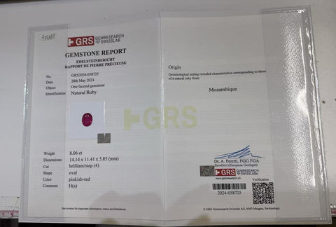 Pre-owned K18 Ruby Ring, Mozambique Ruby, 8.06ct R, 2.43ct D, GRS Certificate, 8.6g, #14 