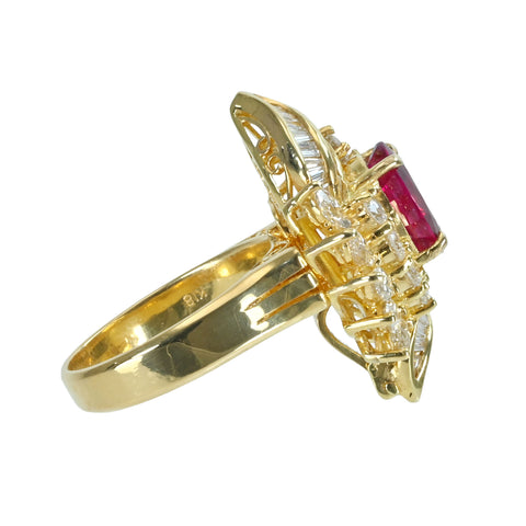 Pre-owned 18K Yellow Gold Ruby Ring from Thailand, 3.21ct R, 2.51ct D, GRS "intense to vivid red", 14.4g, #13.5, Certificate of Authenticity 