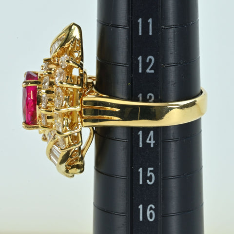 Pre-owned 18K Yellow Gold Ruby Ring from Thailand, 3.21ct R, 2.51ct D, GRS "intense to vivid red", 14.4g, #13.5, Certificate of Authenticity 