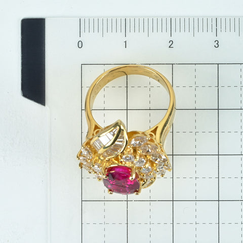 Pre-owned 18K Yellow Gold Ruby Ring from Thailand, 3.21ct R, 2.51ct D, GRS "intense to vivid red", 14.4g, #13.5, Certificate of Authenticity 