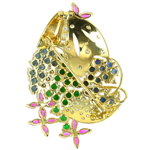 【中古】K18YG MULTI PENDANT マルチカラーストーンペンダント兼用ブローチ DIA 17.4g