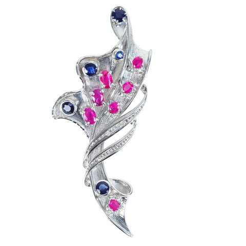 【中古】K18/PT900 SAPPHIRE  RUBY Pendant サファイア・ルビーペンダント S1.50ct R2.00ct D0.06ct 18.7g