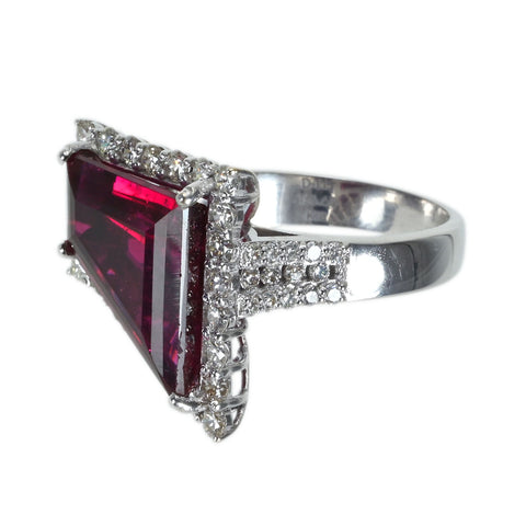 【中古】 K18WG RUBELLITE TOURMALINE ルベライト(レッドトルマリン）リング T6.65ct D1.15ct 7.6g #13