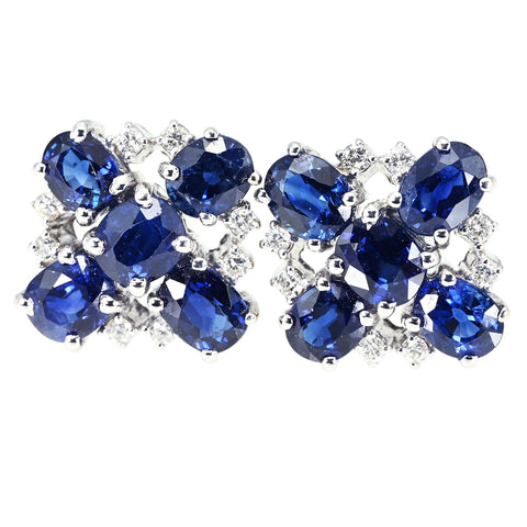 【中古】K18WG SAPPHIRE EARRING サファイア ピアス S5.12ct D0.18ct 5.1g
