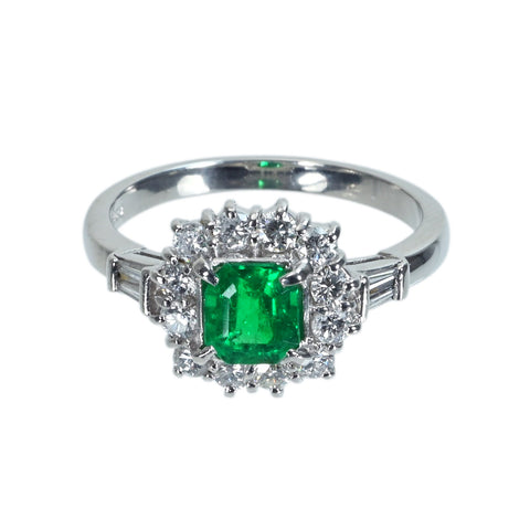 [Used] PT900 Emerald Ring Emerald 0.66ct D0.60ct 5.3g #12.5 