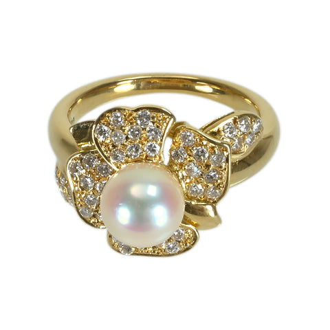 【中古】 K18YG AKOYA PEARLRING アコヤパールリング 6.9mm D0.48ct 5.9g