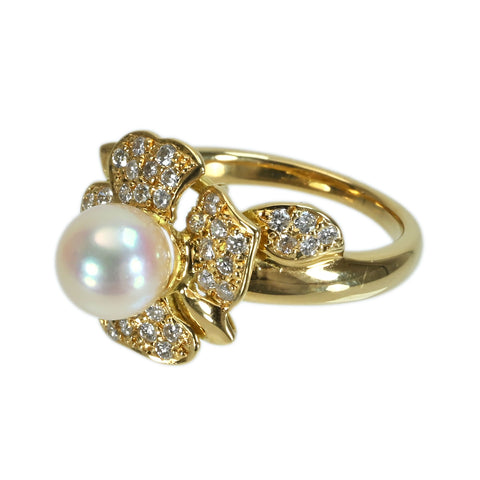 【中古】 K18YG AKOYA PEARLRING アコヤパールリング 6.9mm D0.48ct 5.9g