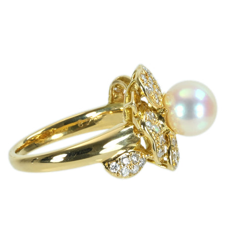 【中古】 K18YG AKOYA PEARLRING アコヤパールリング 6.9mm D0.48ct 5.9g