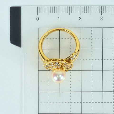 【中古】 K18YG AKOYA PEARLRING アコヤパールリング 6.9mm D0.48ct 5.9g