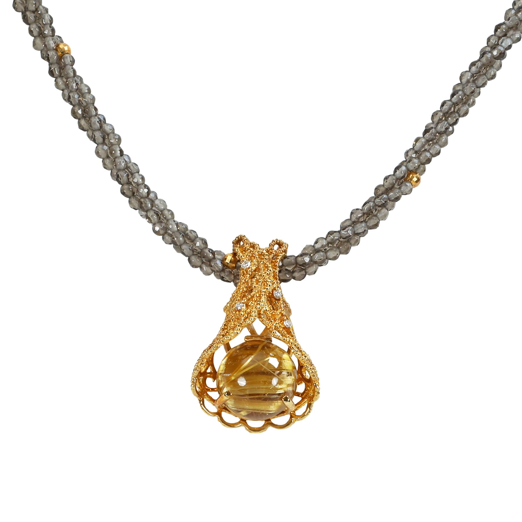 中古】K18YG RUTILE QUARTZ CATS EYE Necklace ルチルクオーツキャッツ