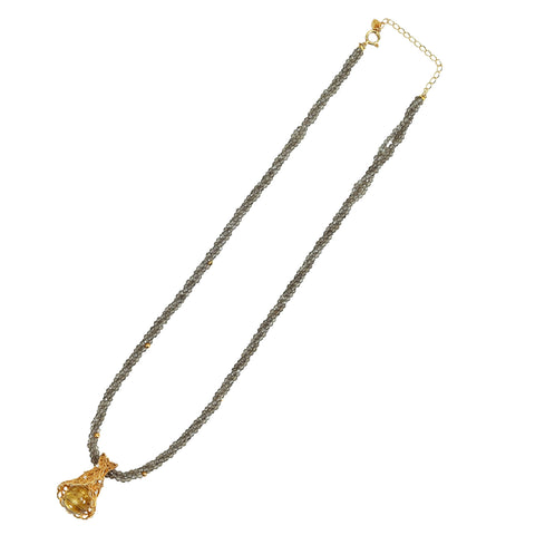 【中古】K18YG RUTILE QUARTZ CATS EYE Necklace ルチルクオーツキャッツアイネックレス QZ6.02ct D0.02ct 13.2g